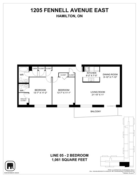 Floor plan for 2 beds, 1 bath, 1058 sqft